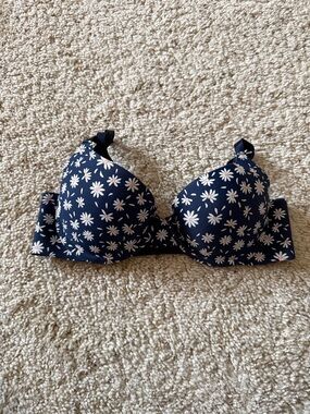 Navy Daisy Print Push Up Bra
